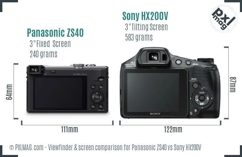 Panasonic ZS40 vs Sony HX200V Screen and Viewfinder comparison