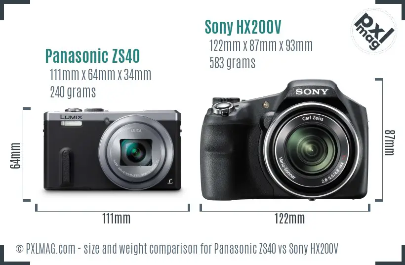 Panasonic ZS40 vs Sony HX200V size comparison