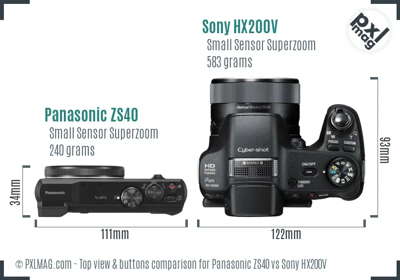 Panasonic ZS40 vs Sony HX200V top view buttons comparison