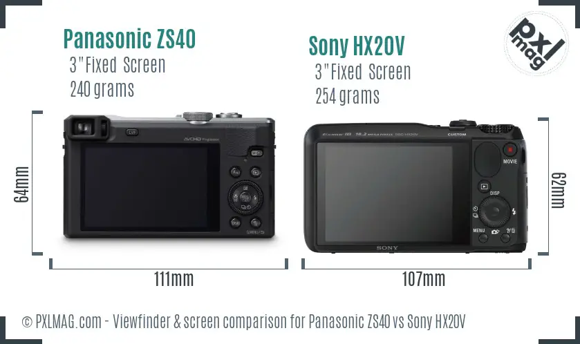 Panasonic ZS40 vs Sony HX20V Screen and Viewfinder comparison