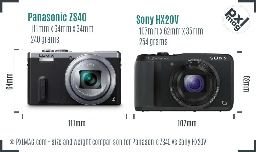 Panasonic ZS40 vs Sony HX20V size comparison