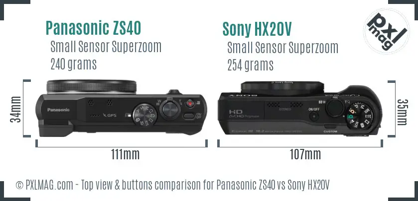 Panasonic ZS40 vs Sony HX20V top view buttons comparison
