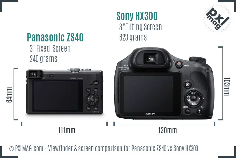 Panasonic ZS40 vs Sony HX300 Screen and Viewfinder comparison