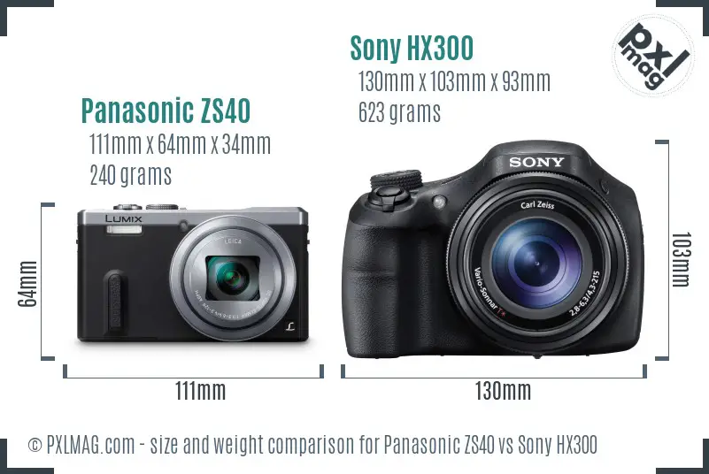 Panasonic ZS40 vs Sony HX300 size comparison