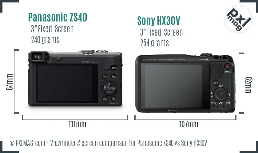 Panasonic ZS40 vs Sony HX30V Screen and Viewfinder comparison