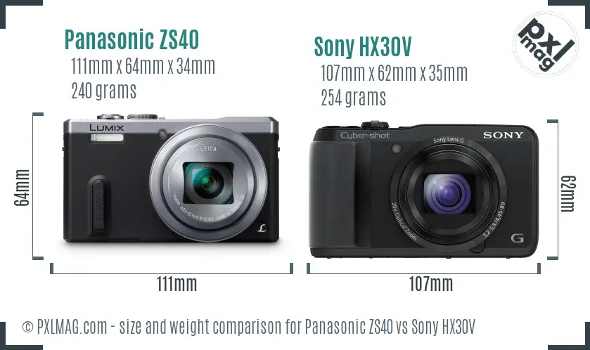 Panasonic ZS40 vs Sony HX30V size comparison