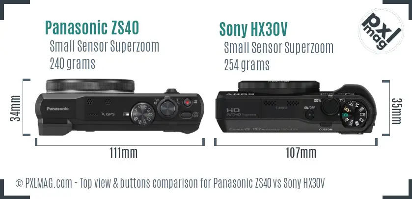 Panasonic ZS40 vs Sony HX30V top view buttons comparison