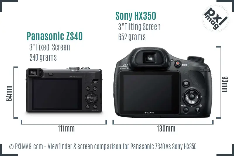 Panasonic ZS40 vs Sony HX350 Screen and Viewfinder comparison