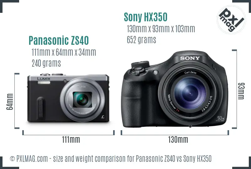 Panasonic ZS40 vs Sony HX350 size comparison