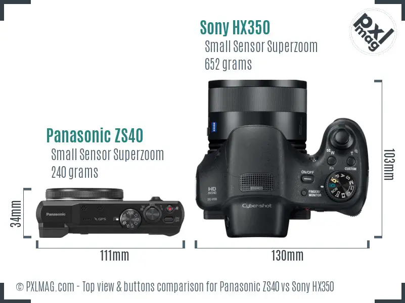 Panasonic ZS40 vs Sony HX350 top view buttons comparison
