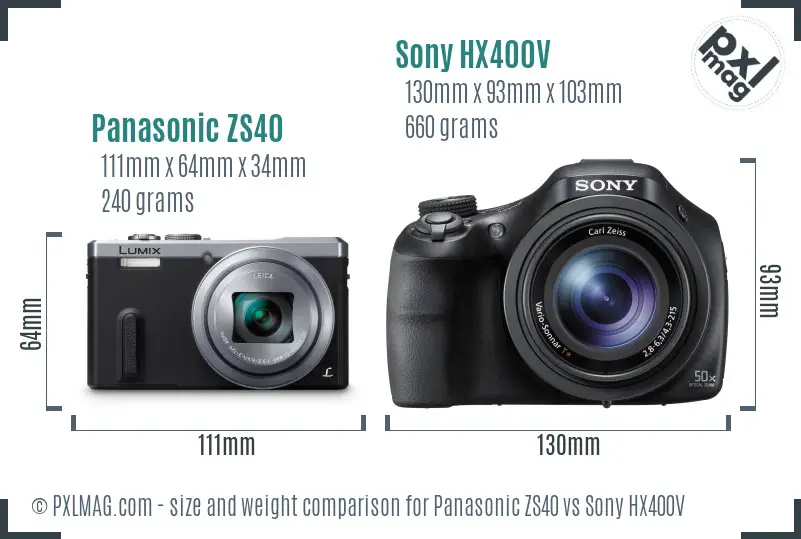 Panasonic ZS40 vs Sony HX400V size comparison
