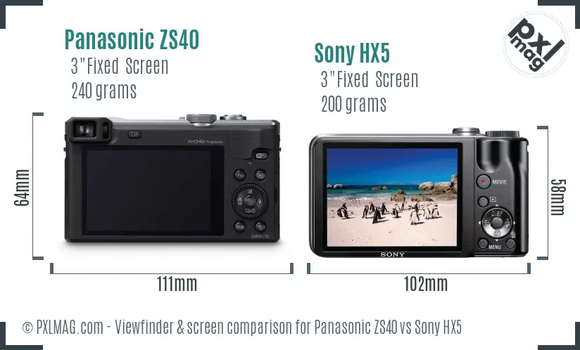 Panasonic ZS40 vs Sony HX5 Screen and Viewfinder comparison