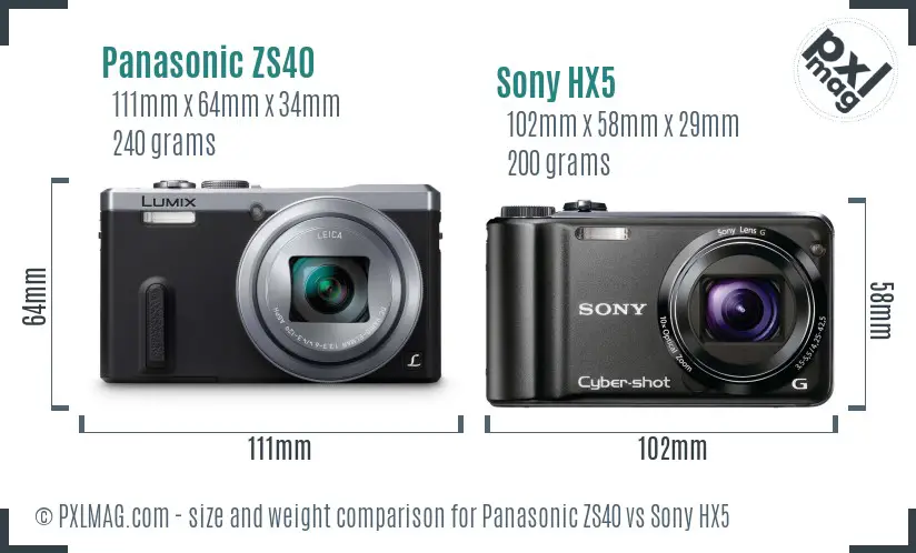 Panasonic ZS40 vs Sony HX5 size comparison