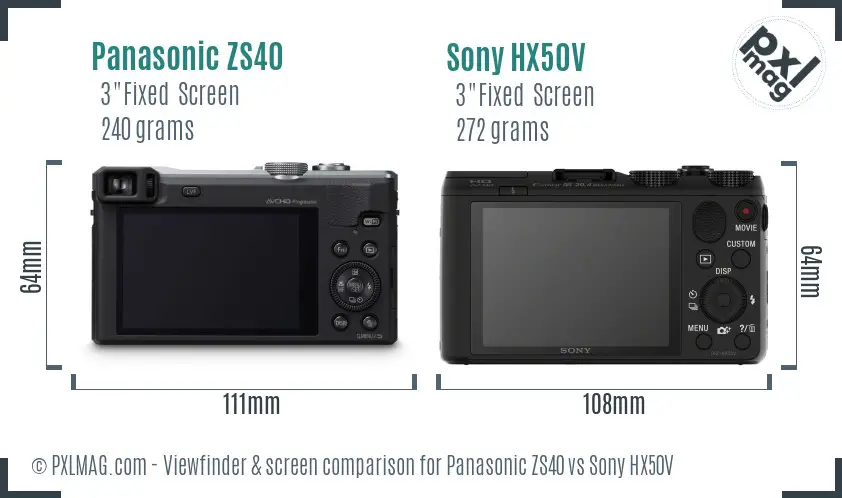 Panasonic ZS40 vs Sony HX50V Screen and Viewfinder comparison