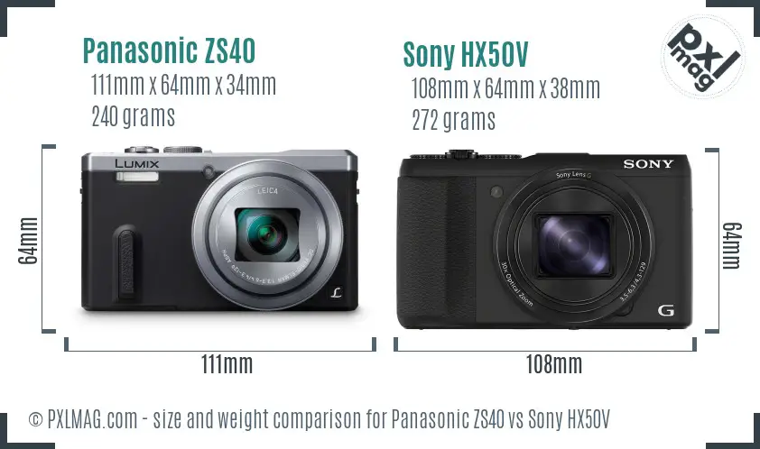 Panasonic ZS40 vs Sony HX50V size comparison