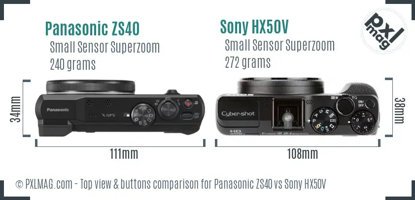 Panasonic ZS40 vs Sony HX50V top view buttons comparison