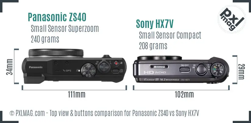 Panasonic ZS40 vs Sony HX7V top view buttons comparison Panasonic ZS40 vs Sony HX7V top view buttons comparison