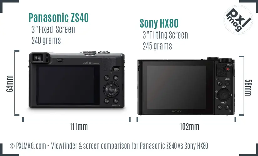 Panasonic ZS40 vs Sony HX80 Screen and Viewfinder comparison