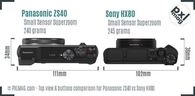 Panasonic ZS40 vs Sony HX80 top view buttons comparison