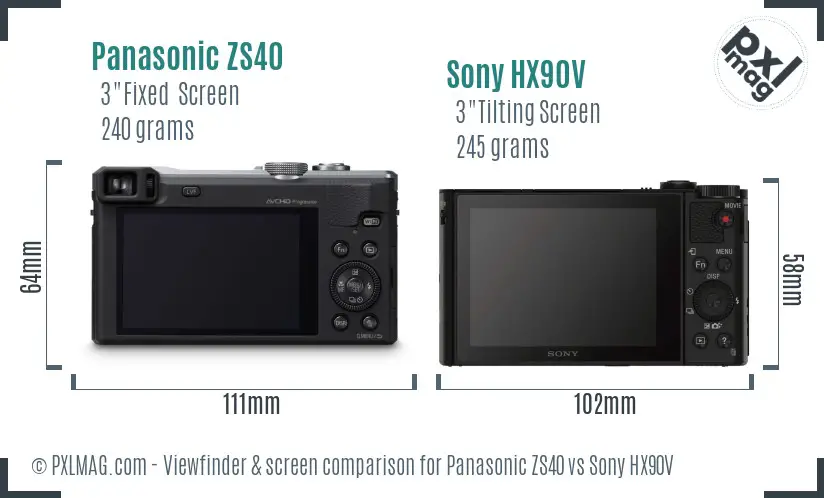 Panasonic ZS40 vs Sony HX90V Screen and Viewfinder comparison