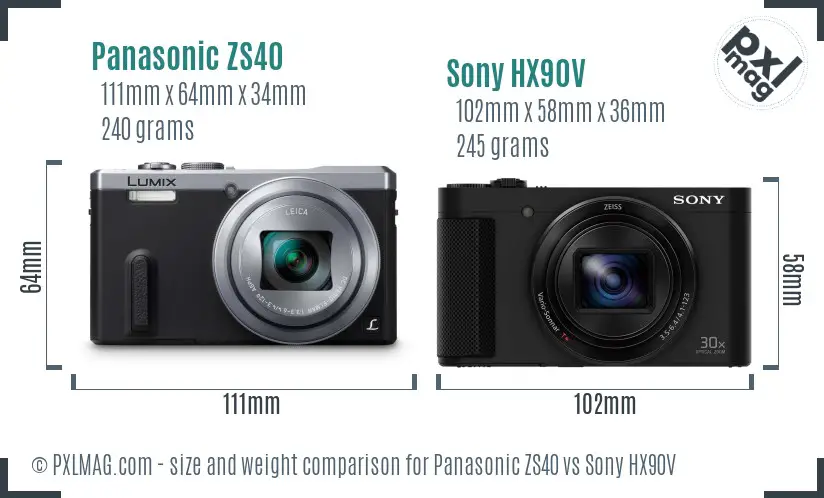 Panasonic ZS40 vs Sony HX90V size comparison