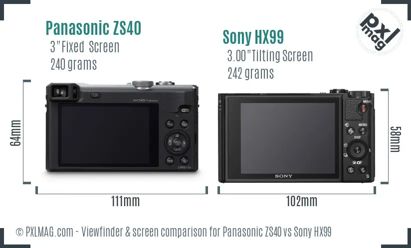 Panasonic ZS40 vs Sony HX99 Screen and Viewfinder comparison