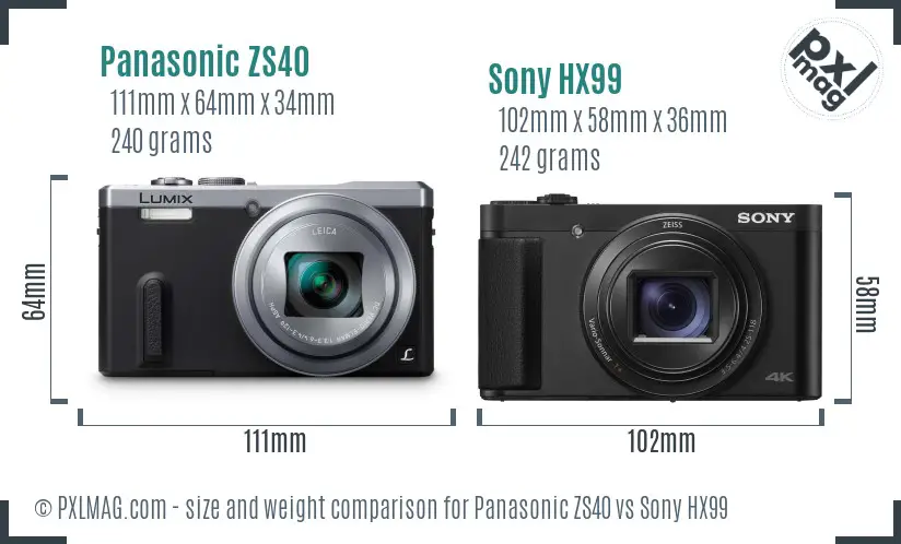 Panasonic ZS40 vs Sony HX99 size comparison