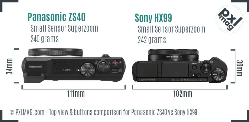 Panasonic ZS40 vs Sony HX99 top view buttons comparison