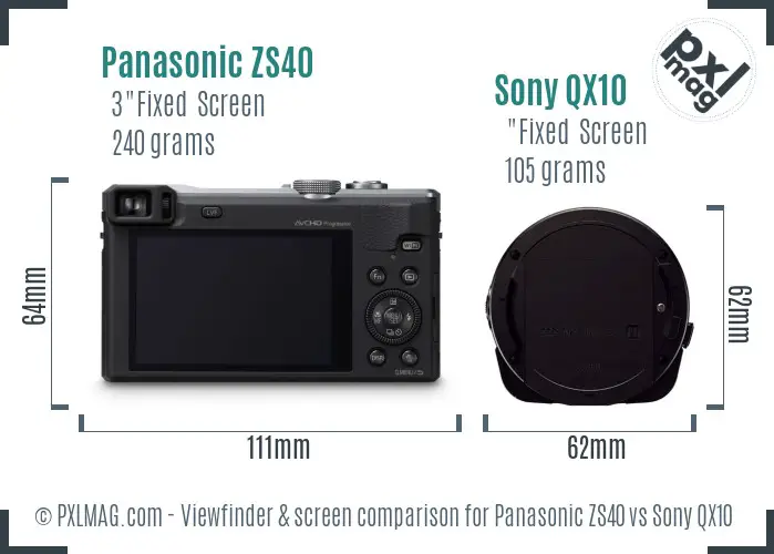 Panasonic ZS40 vs Sony QX10 Screen and Viewfinder comparison