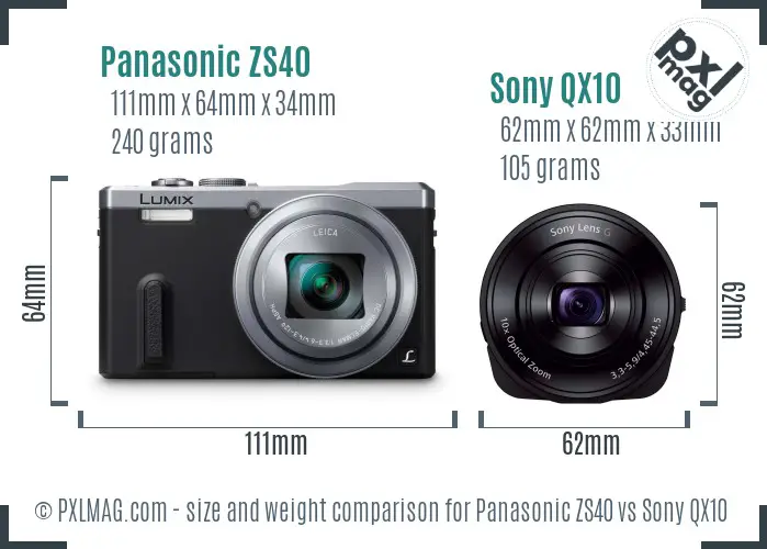 Panasonic ZS40 vs Sony QX10 size comparison
