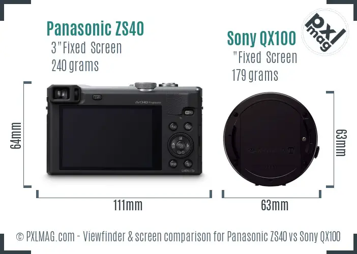 Panasonic ZS40 vs Sony QX100 Screen and Viewfinder comparison
