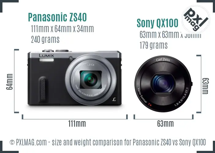 Panasonic ZS40 vs Sony QX100 size comparison