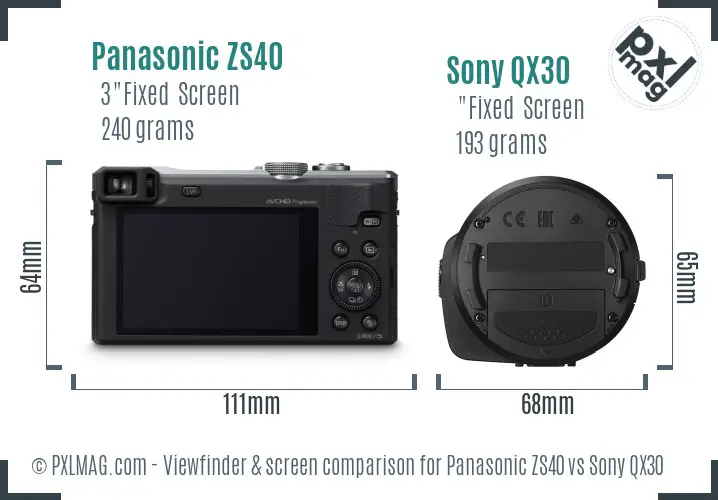 Panasonic ZS40 vs Sony QX30 Screen and Viewfinder comparison