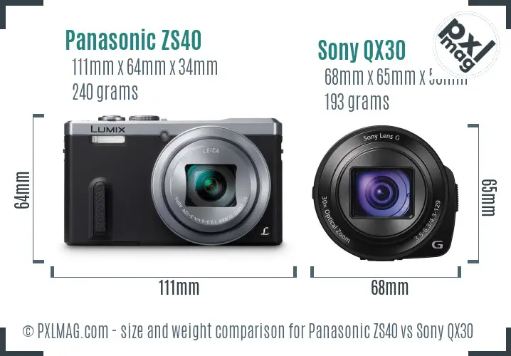 Panasonic ZS40 vs Sony QX30 size comparison