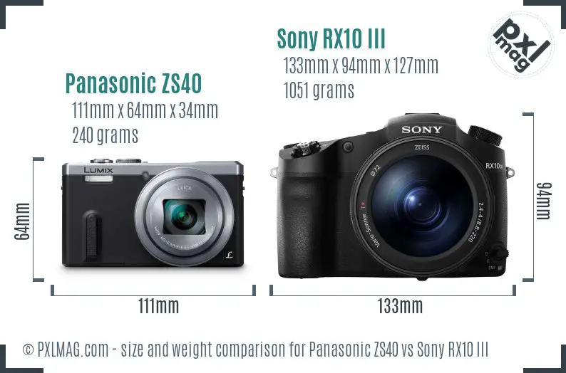 Panasonic ZS40 vs Sony RX10 III size comparison