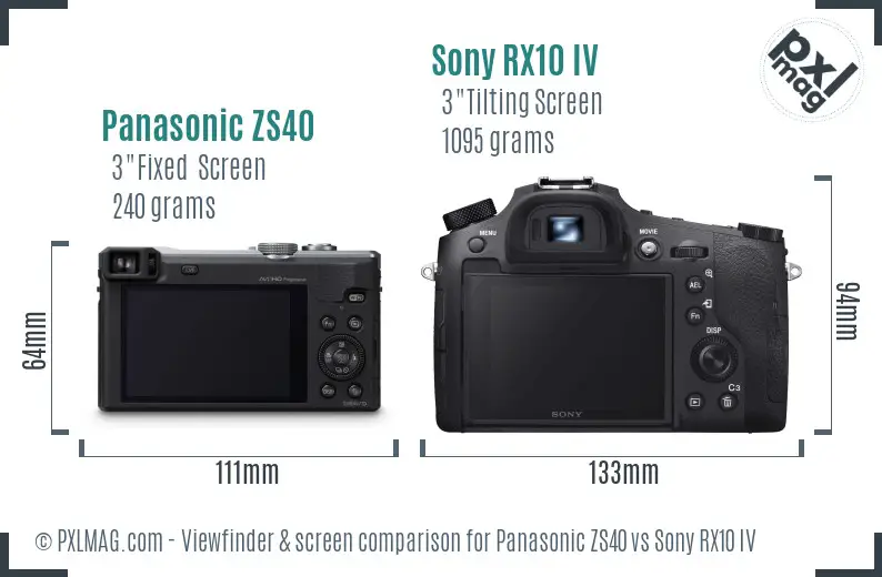 Panasonic ZS40 vs Sony RX10 IV Screen and Viewfinder comparison