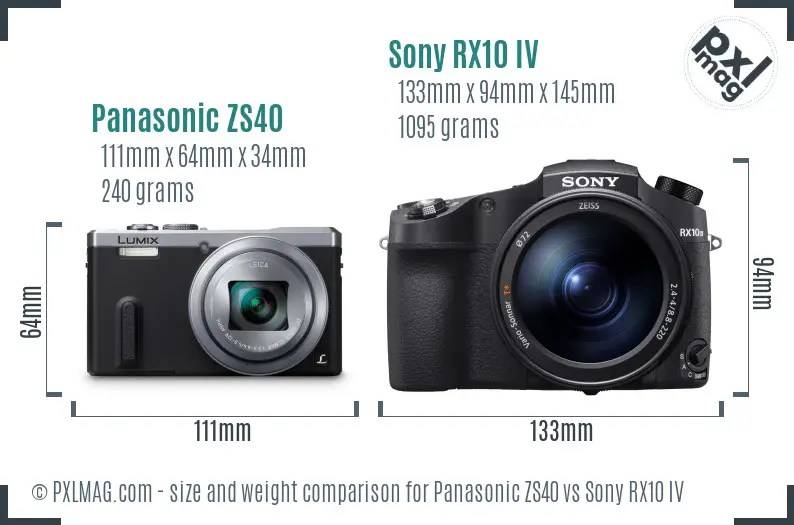 Panasonic ZS40 vs Sony RX10 IV size comparison