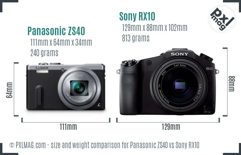 Panasonic ZS40 vs Sony RX10 size comparison