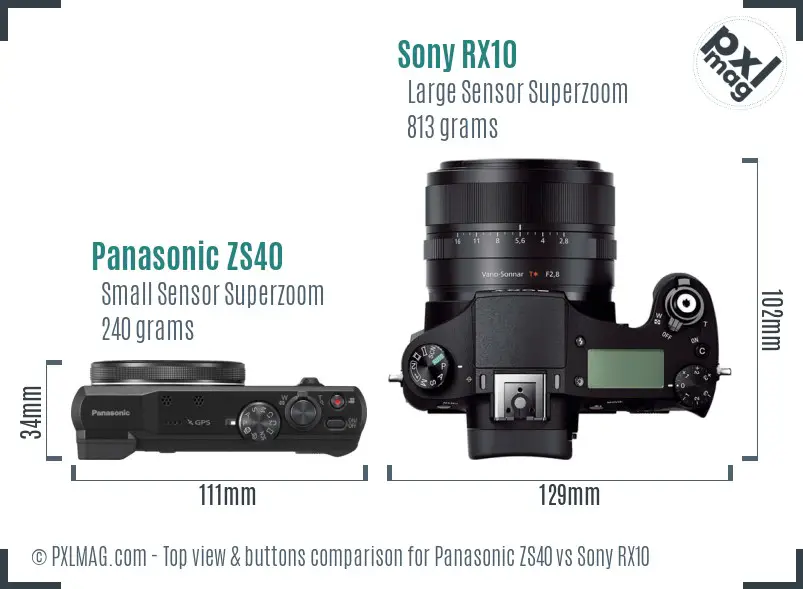 Panasonic ZS40 vs Sony RX10 top view buttons comparison