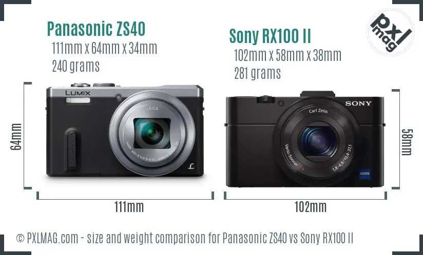 Panasonic ZS40 vs Sony RX100 II size comparison Panasonic ZS40 vs Sony RX100 II size comparison