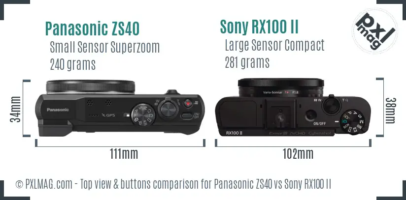 Panasonic ZS40 vs Sony RX100 II top view buttons comparison Panasonic ZS40 vs Sony RX100 II top view buttons comparison
