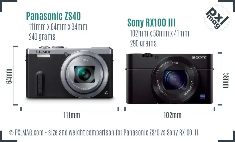 Panasonic ZS40 vs Sony RX100 III size comparison