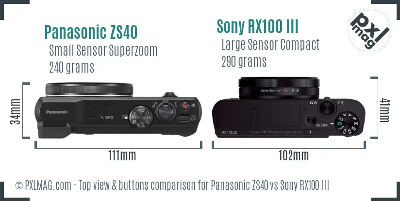 Panasonic ZS40 vs Sony RX100 III top view buttons comparison