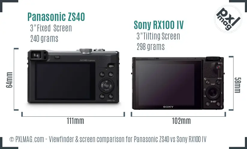 Panasonic ZS40 vs Sony RX100 IV Screen and Viewfinder comparison