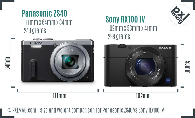 Panasonic ZS40 vs Sony RX100 IV size comparison