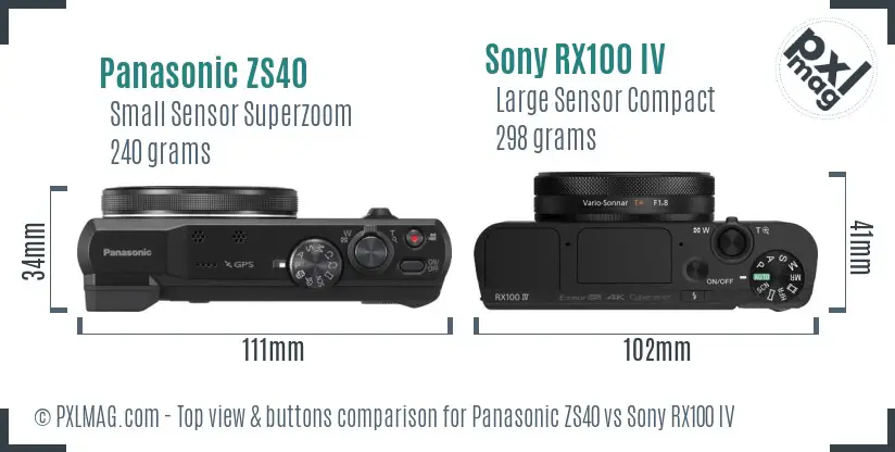 Panasonic ZS40 vs Sony RX100 IV top view buttons comparison