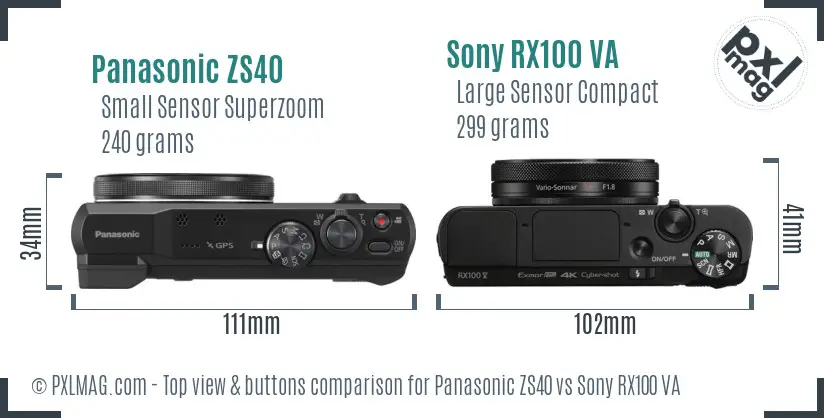 Panasonic ZS40 vs Sony RX100 VA top view buttons comparison