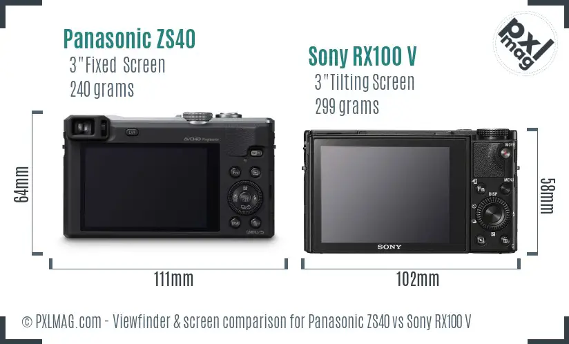 Panasonic ZS40 vs Sony RX100 V Screen and Viewfinder comparison