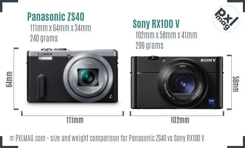 Panasonic ZS40 vs Sony RX100 V size comparison