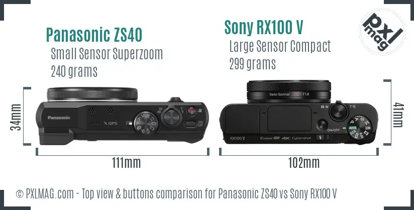 Panasonic ZS40 vs Sony RX100 V top view buttons comparison